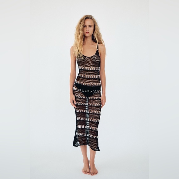 NWT ZARA BEADED MESH DRESS - Picture 5 of 17